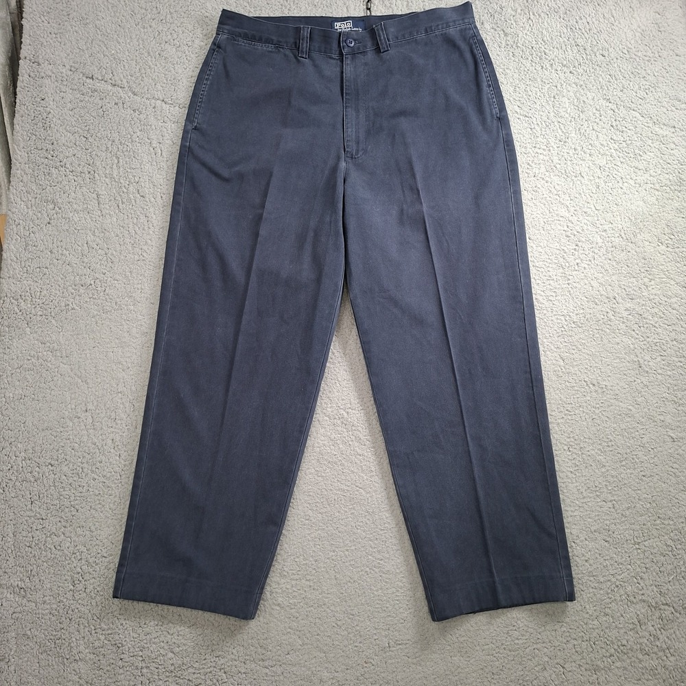 Vintage 90s Polo Ralph Lauren Pants Mens 36x28 Blue Chino Flat Front Straight